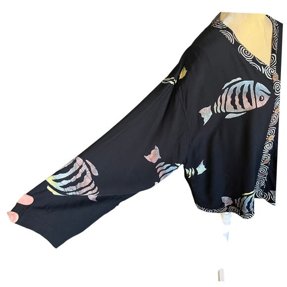 Meng Design Artsy Fish Design Boho Top Blouse Size Large Missing Button - Picture 5 of 11